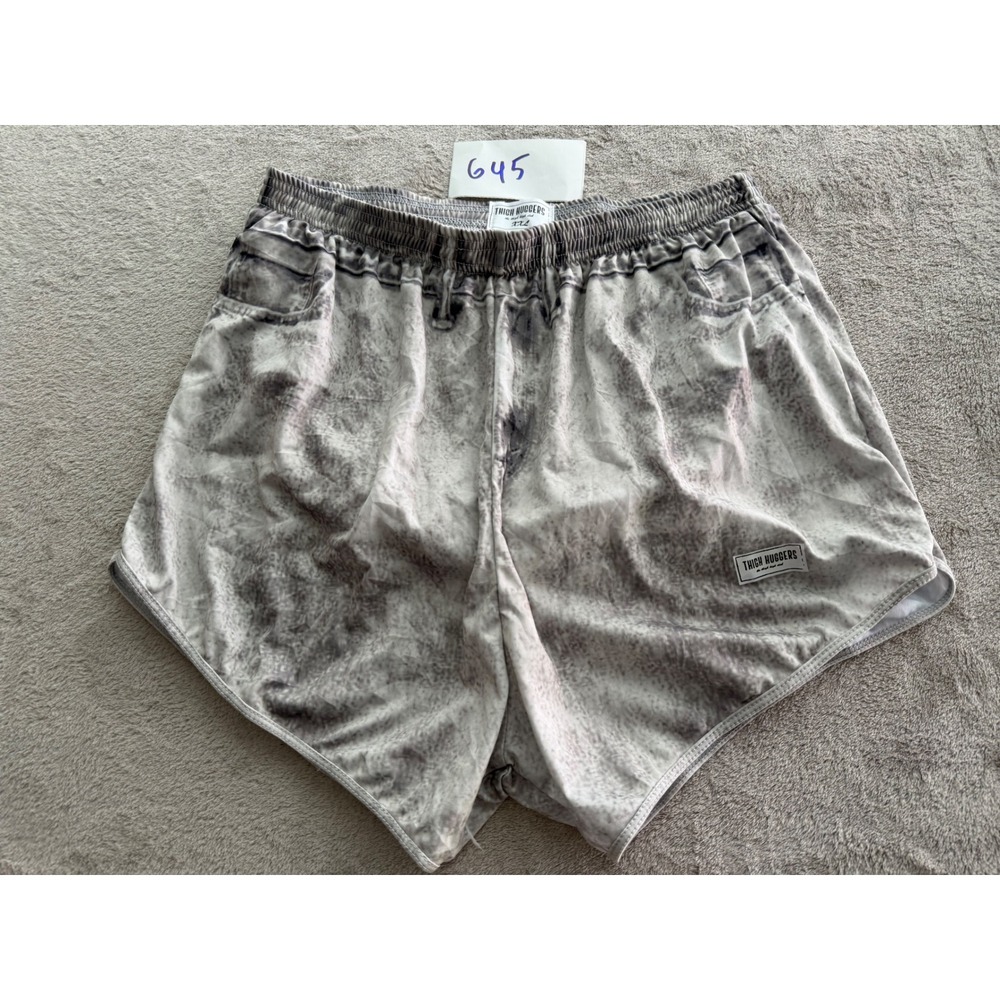 Thigh Huggers Athletic Shorts Mens XXL Grey Faux Denim Acid Wash Gym